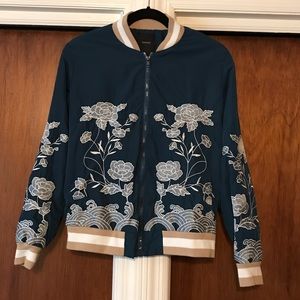 Forever 21 teal embroidered bomber jacket small